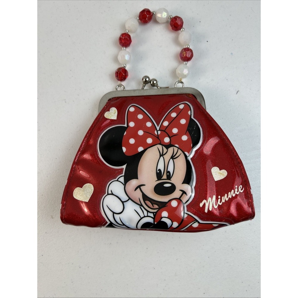 Disney Parks Minnie Mouse Purse Bag Red & White Polka Dots Kiss Clasp Closure